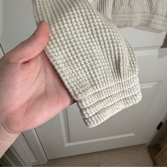 Aerie Cream Waffle Knit Half Zip Pullover Sweater - Picture 3 of 6